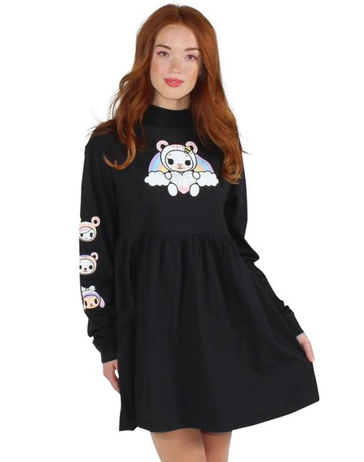 tokidoki Super Bear Mock Neck Long Sleeve Dress - Black | Apparel